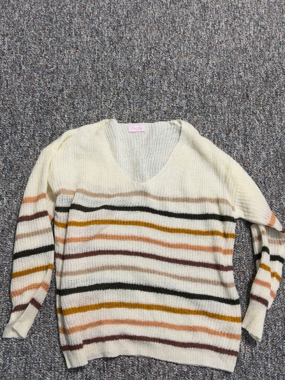 Striped V-Neck Women’s Sweater in Cream and Multi-Color